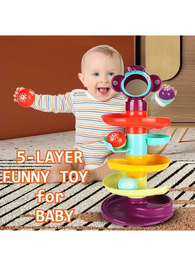 برج مسار الكرة الدوار التعليمي 5 طبقات بألوان مختلطة للأطفال - Image 2